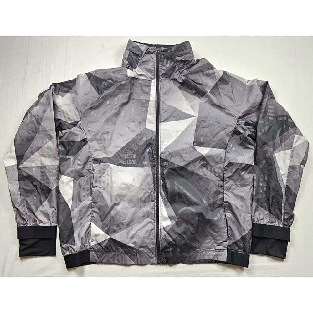 Nike Women's Hooded‎ Printed Running Jacket Gray/Black Size Large XL Windbreaker
